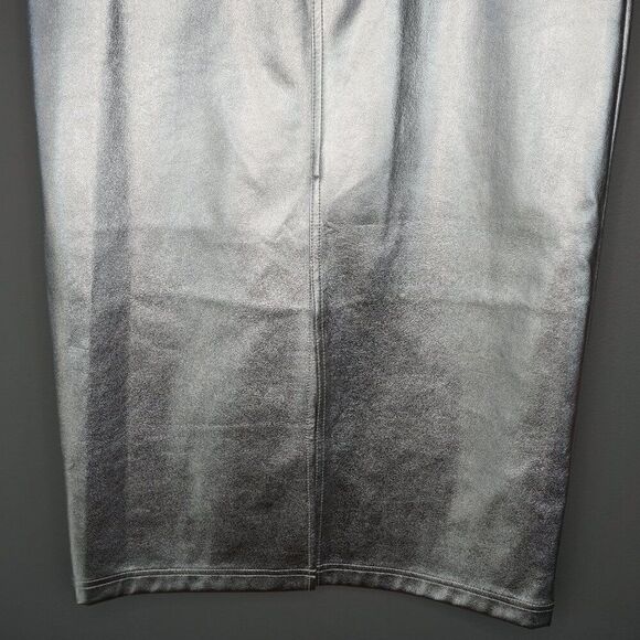 New Staud Oaklyn Faux Leather Midi Skirt in Silver Metallic size 12 - Picture 4 of 12
